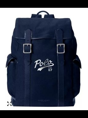 Polo by Ralph Lauren Navy Canvas Logo Buckle Backpack